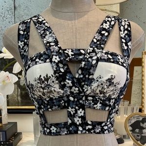 BCBGMaxAzria Black and White Floral Crop Top
